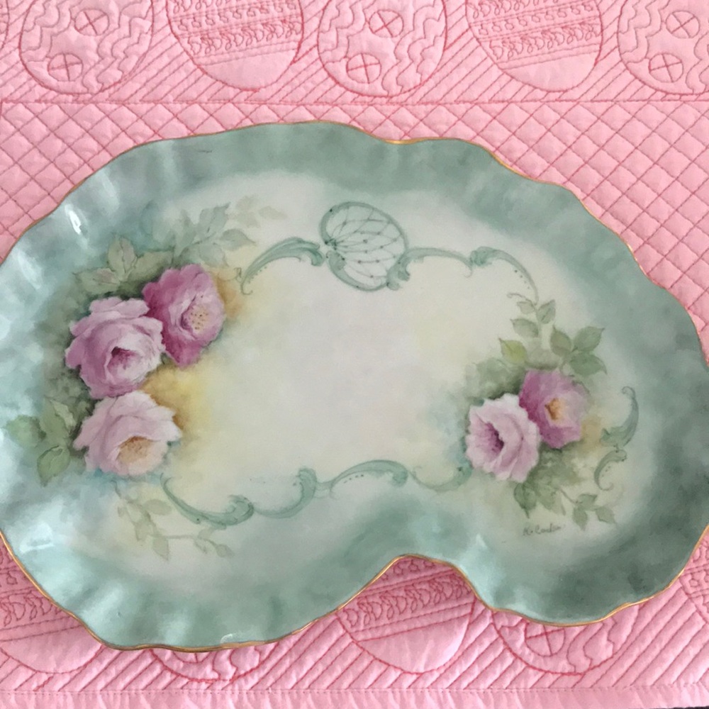 Floral hand painted unique shaped plate/tray